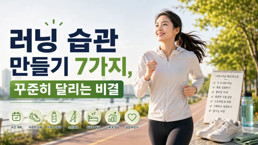 러닝 습관 만들기 7가지와 꾸준히 달리는 비결을 표현한 여성 러너 대표 이미지