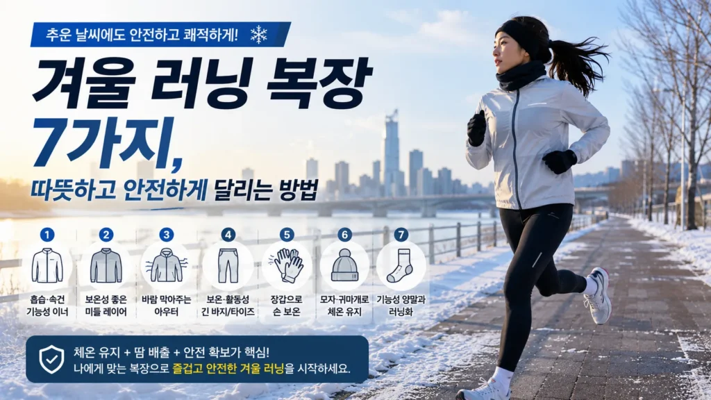 겨울 러닝 복장 7가지와 방한용 러닝 의류를 착용한 여성 러너 대표 이미지