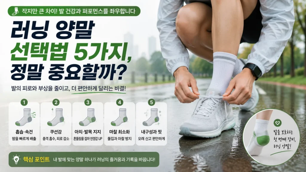 러닝 양말 선택법 5가지와 러닝화를 준비하는 여성 러너 대표 이미지