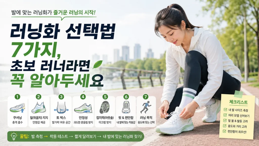 러닝화 선택법 7가지와 러닝화를 신는 여성 초보 러너 대표 이미지